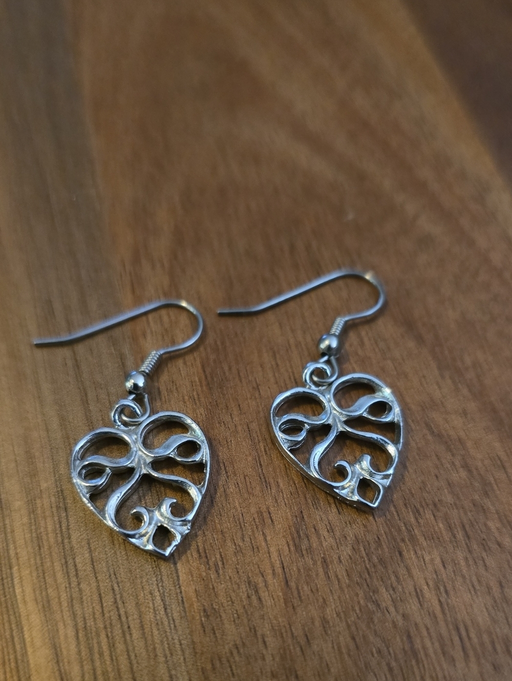 Silver Heart Filigree Drop Earrings